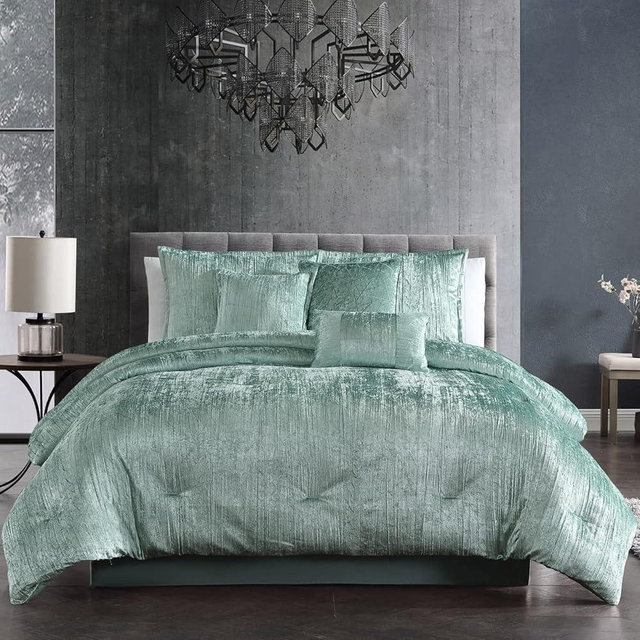 Riverbrook Home Turin Plush Comforter Set, Queen, Spa, 7-Piece Set