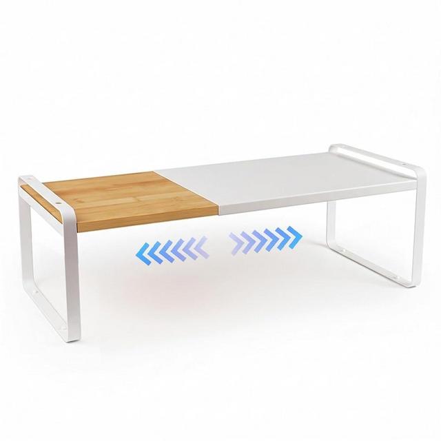 Solcasaco Cabinet Shelf Cabinet Shelves Organizer Expandable Cupboard Counter Shelf, Bamboo and Metal, Space-Saving Shelving, Stackable (Light Bamboo and White, 1 Pack)