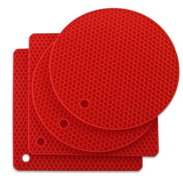 Joyhalo Silicone Trivet Mats Pot Holder Hot Pads Plate Holder Gripper Pad Garlic Peeler Drying Mat Coasters, Red