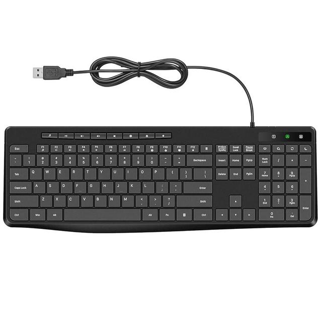 Virfour Wired Keyboard,Quiet Keyboard, Multimedia USB Computer Keyboard, Silent Keyboardwith Low Profile Chiclet Keys,Large Number Pad,Spill-Resistant,Anti-Wear Letters,Full Size for Laptop,Desktop
