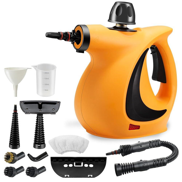 OUTGUAVA Handheld Steam Cleaner 11-Piece Accessory Set, Perfect for Stain Removal, Curtains, Car Seats, Floor, Window Cleaning, Yellow