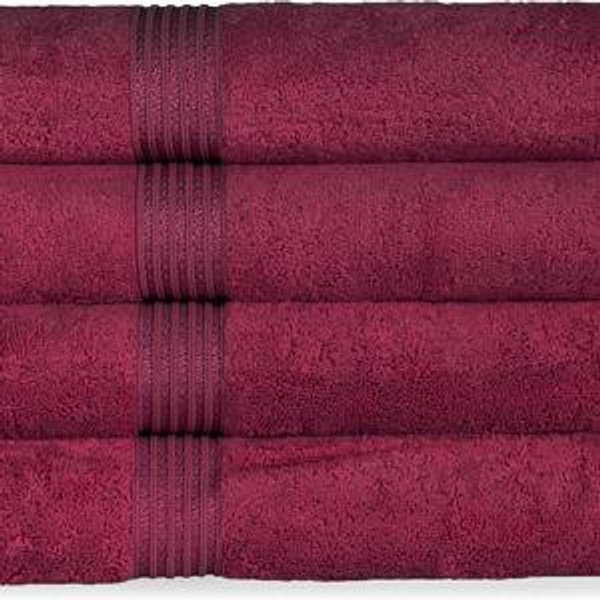 Superior Egyptian Cotton 4-Piece Bath Towel Set for Shower, Bath, Spa, Resort, Hotel, Soft Body Towels, Airbnb Essentials, Apartment, Dorm, Quick Dry, Absorbent, Bathroom Basics, Burgundy