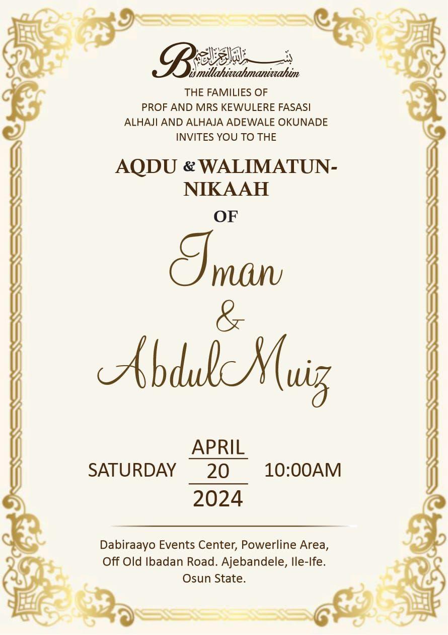 The Wedding Website of Muheez Okunade and Eeman Fasasi