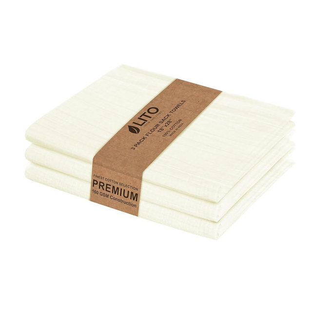 Flour Sack Towels | Tea Towel for Crafts| Kitchen Dish Cotton Blank Towel for Embroidery| Baking Bread Proofing Linen Cover| Thick Absorbent Quick Dry| 3 Pack 18"x 28" Natural