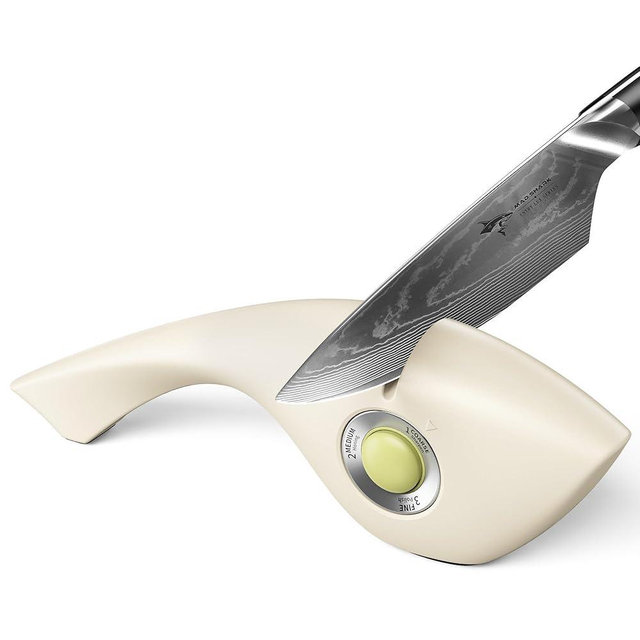 MAD SHARK 1-Button 3-Stage Knife Sharpener - Adjustable Diamond & Ceramic, No-Scratch ABS Body for All Kitchen/Pocket Knives,Repairs, Sharpens & Polishes,One-Handed Operation with Non-Slip Base