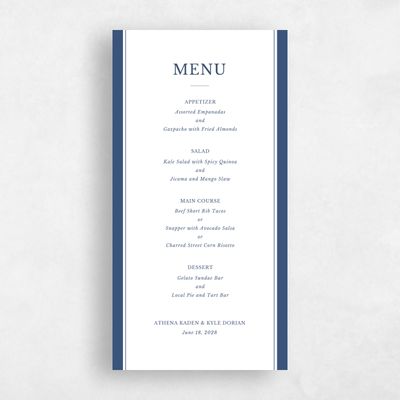 Navy, Blue Wedding Menu - Weyers Letterpress