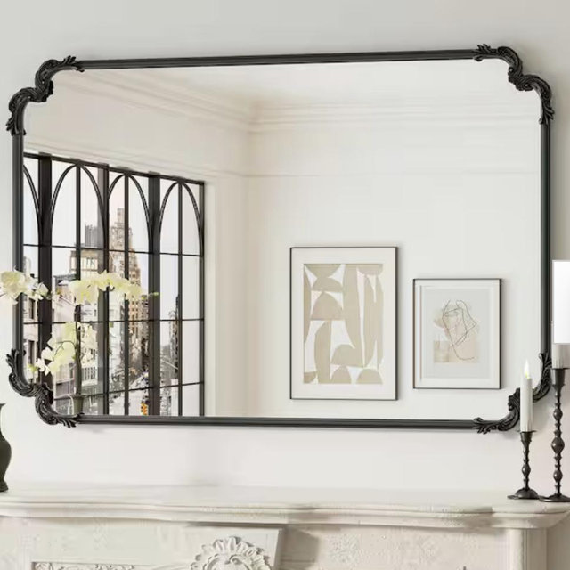 48 in. H x 32 in. W Framed Rectangular Vintage Mirror Antique Black Mirror