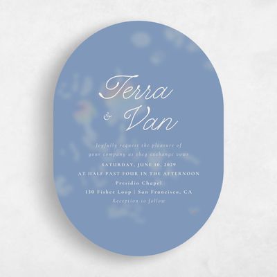Blue Oval Wedding Invitation - Ola Portrait