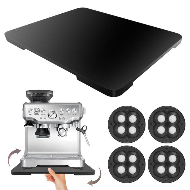 360° Rolling Tray Bamboo Appliance Slider for Kitchen Appliances, for Breville Espresso Machine Accessories, Sliding Tray for Coffee Maker Appliances Mat Easily from Under The Cabinet Black 13"×15.7"