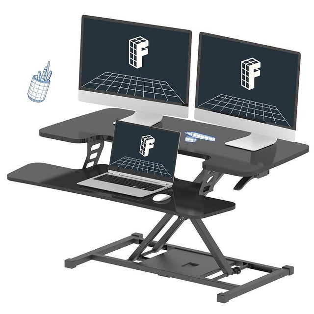 FLEXISPOT 36 inch Standing Desk Converter Height Adjustable Sit to Stand Up Desk Workstation, Dual Monitor and Laptop Desk Riser with Wide Keyboard Tray, Black