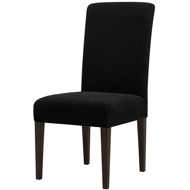 subrtex Dining Room Chair Slipcovers Jacquard Parsons Chair Covers Sets Stretch Chair Furniture Protector Covers Removable Washable Chair Seat Slipcovers for Restaurant Hotel Ceremony(4, Black)
