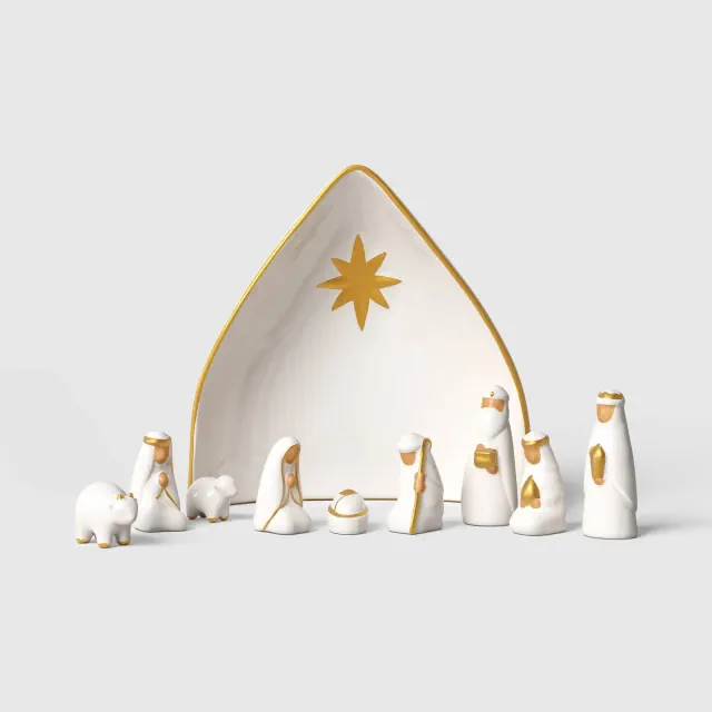 10pc Ceramic Nativity Set Christmas White - Threshold™