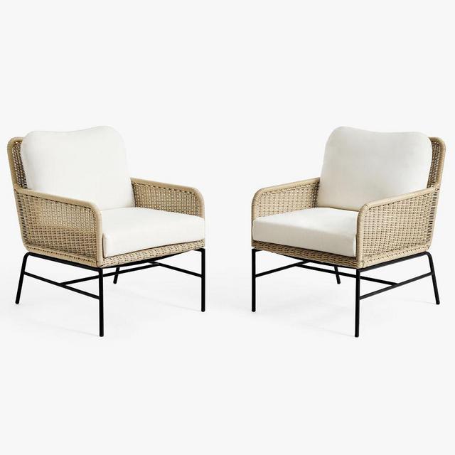 Tulum All-Weather Wicker Outdoor Lounge Chair with Cushion, Natural, Set of 2