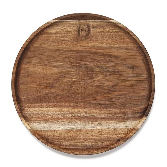 Round Wood Tray, Wooden Serving Tray, Acacia Plates, Appetizer Charcuterie Board, Tray Organizer for Kitchen / Countertop, 11.8 x 11.8 x 0.8 inch