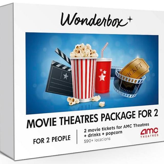 Wonderbox – AMC Movie Theatres® Tickets Package for 2 – 2 tickets, 2 drinks,1 popcorn to share – Original Gift Idea - Experience Gift - 600 locations in the US