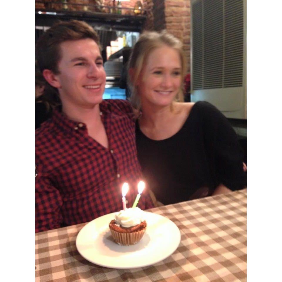 Dining at our favorite Barcelona restaurant celebrating Austin's 22nd Birthday!