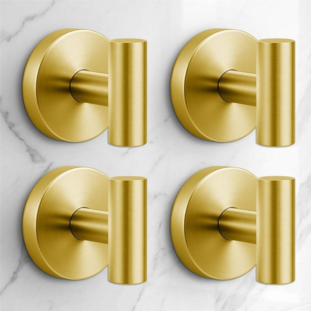 QQK Heavy Duty Suction Cup Hooks for Glass Window,Tile,Mirror,Removable Shower Hooks for Inside Shower,Metal Towel Hooks for Bathroom,4 Pack(Gold)