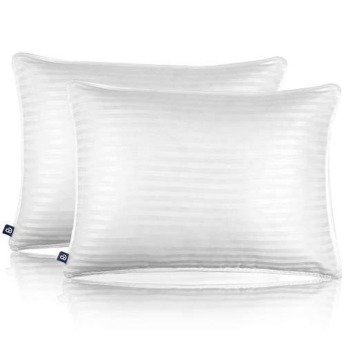 Bare Home Luxury Plush Down Alternative Pillows - Fiber Fill - Hypoallergenic – Striped & Soft 100% Cotton Cover - Standard, 20 x 26 – 2-Pack