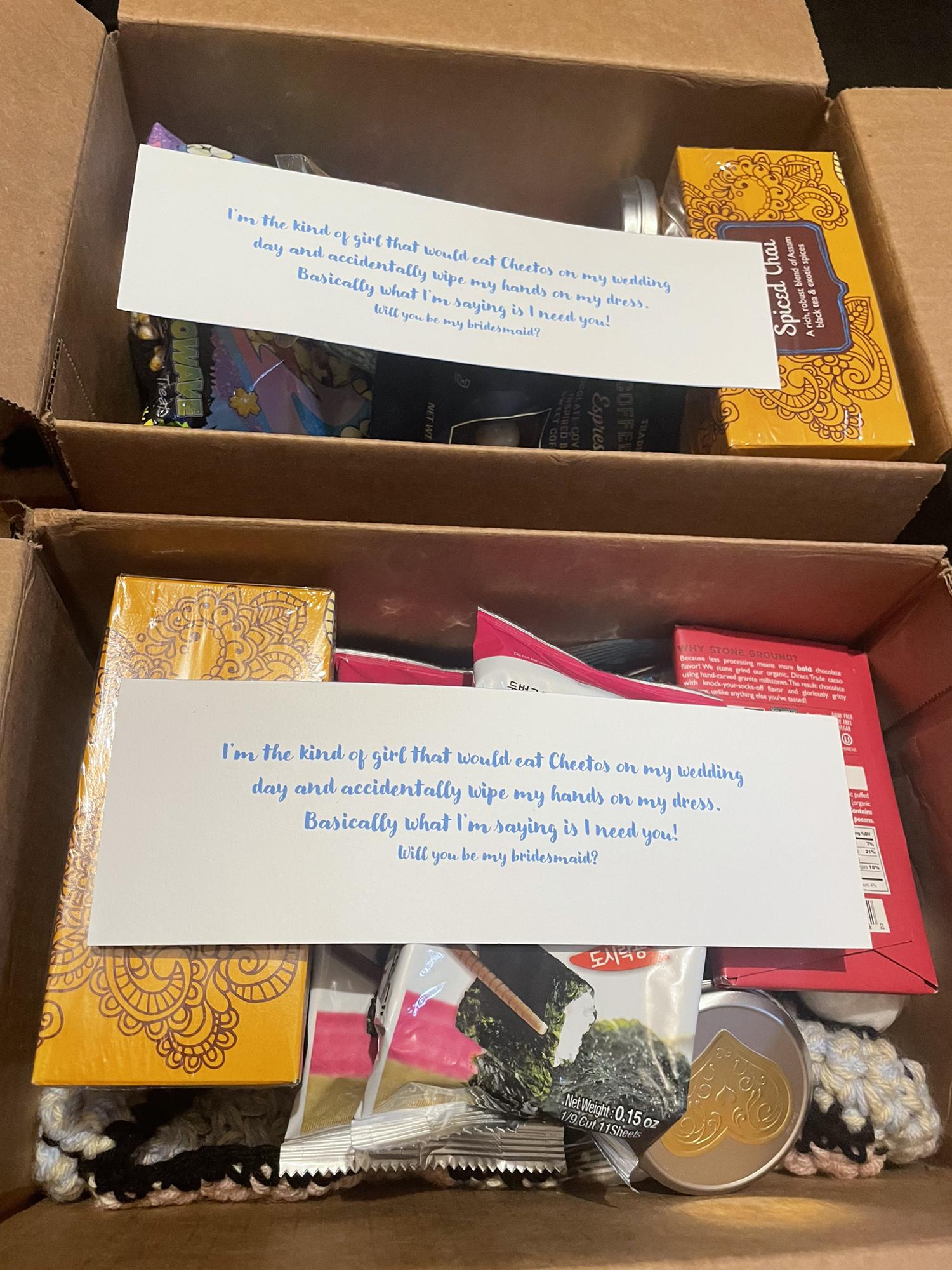 Boxes sent to Runa and Stephi to ask them to be bridesmaids.