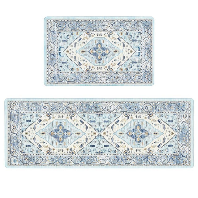 Pauwer Anti Fatigue Kitchen Mats for Floor 2 Piece Set, Cushioned Memory Foam Kitchen Rug, Non Slip Kitchen Runner Rug Carpet, Waterproof Kitchen Sink Area Rug Comfort Standing Mat for Kitchen Laundry