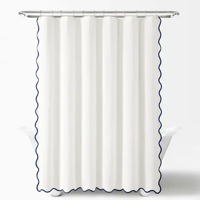 Coastal Chic Scallop Edge Shower Curtain Navy/White Single 72x72