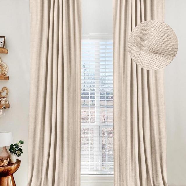 100% Blackout Shield Linen Blackout Curtains for Bedroom 108 Inches Long,Back Tab/Rod Pocket Living Room Drapes,Thermal Insulated Textured Blackout Curtains 2 Panels Set,50" W x 108" L,Beach Sand