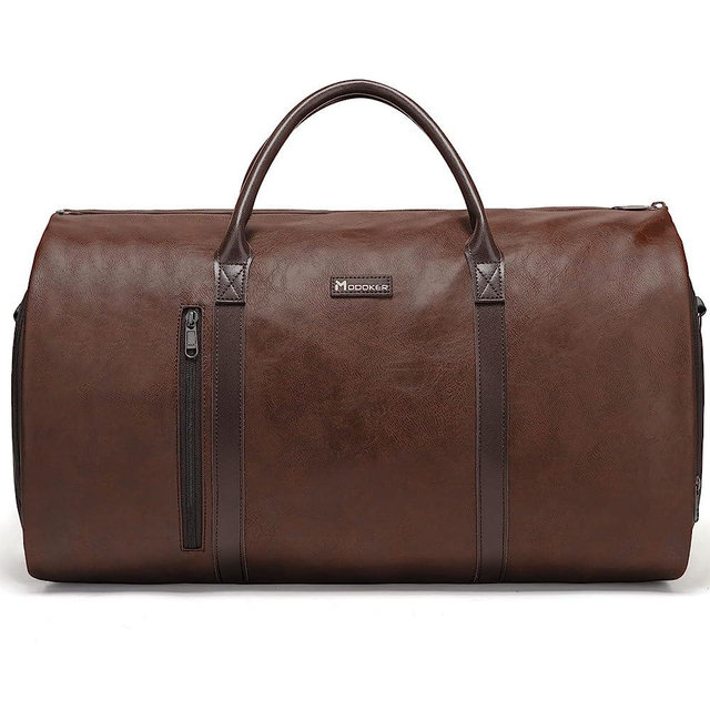 Modoker Women Convertible Leather Garment Bag with Shoulder Strap, Carry on Garment Duffel Bag - 2 in 1 Hanging Suitcase Suit Travel Bags
