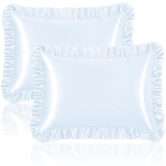 Homiest Ruffle Satin Pillowcase for Hair and Skin, Standard Satin Pillow Covers Silky Pillow Cases Set of 2, Satin Ruffled Pillowcase with Envelope Closure, Anti Wrinkle Pillow Shams (Baby Blue)