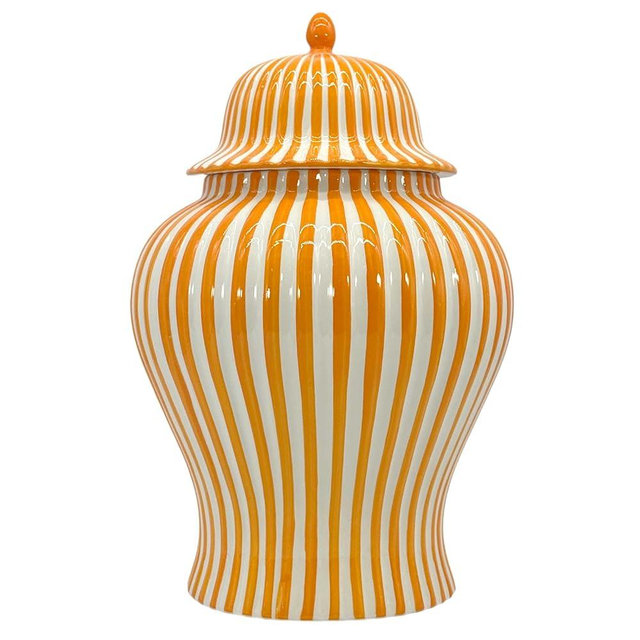 Galt International 18" Orange Candy Stripe Ginger Jar w/Lid - Decor Home Decor Living Room Party Decorations