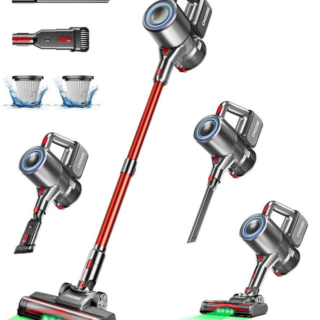 CHOSBE Cordless Vacuum Cleaner, 500W/40Kpa Stick Vacuum with 45Mins Runtime, Self-Standing Vacuum Cleaners for Home, Anti-Tangle, 1.5L Dust Cup, Rechargeable Vacuum for Hardwood Floor Carpet Pet Hair