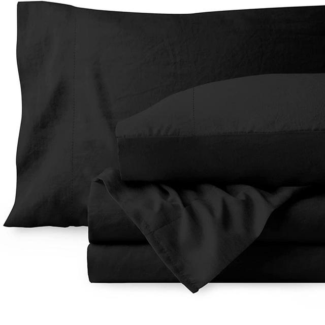 Bare Home Sandwashed King Sheet Set - Premium 1800 Ultra-Soft Microfiber King Bed Sheets - Incredible Softness - Deep Pocket - Bedding Sheets & Pillowcases (King, Sandwashed Black)