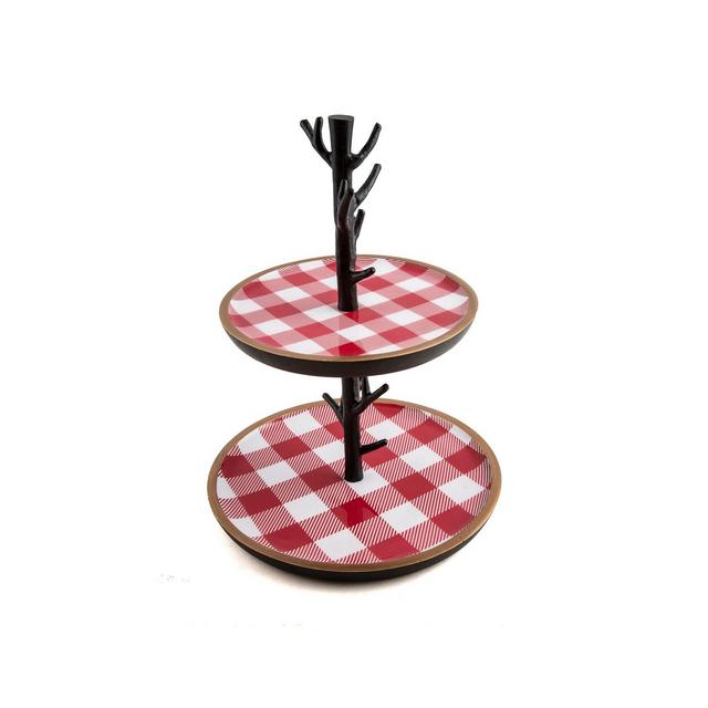 Thirstystone 2-Tier Dessert Stand with Red Checker Plaid