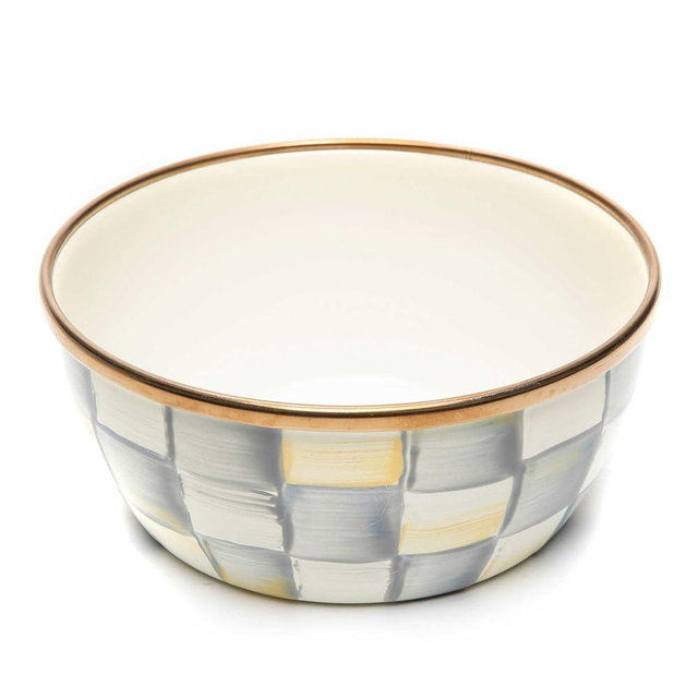 MACKENZIE-CHILDS Sterling Check Enamel Pinch Bowl, Checkered Small Bowl for Kitchen Ingredients