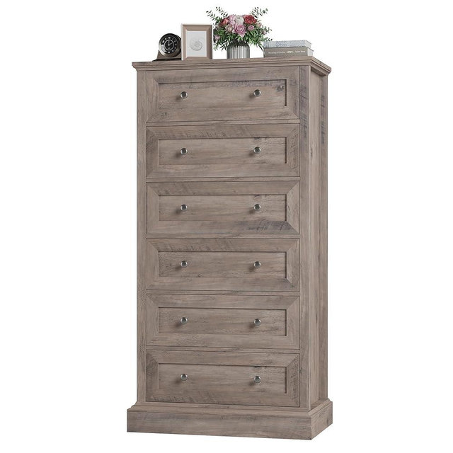 FACBOTALL 6 Drawer Dresser, 56'' Tall Dresser with Mental Double Handles, Chest of Drawers for Hallway Living Room, Wash Gray