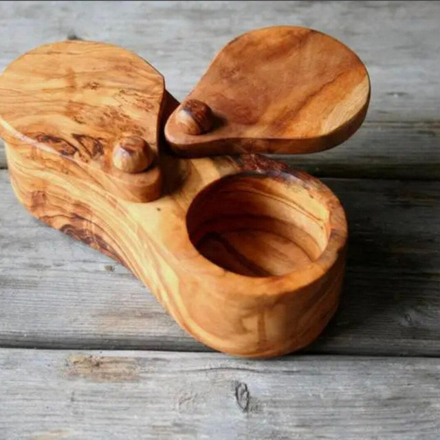 Small Salt & Pepper Cellar with pivoting lids made of Olive Wood| Wooden Salt and Pepper Container| Housewarming Gifts| Wooden Kitchen Gear