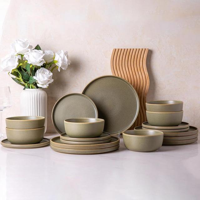 AmorArc Stoneware Dinnerware Sets of 6,Reactive Ceramic Plates and Bowls Sets,Highly Chip and Crack Resistant | Dishwasher & Microwave Safe | Round Dishes Set Service for 6 (18pc) Dishes Set-Matte
