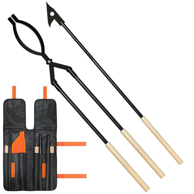 USENIOR 42" Fire Tongs Firewood Log Grabbers and Fire Poker Set, Portable Detachable Heavy Duty Large Fire Tongs Fire Poker Tools Set for Fire Pit, Fireplace, Camping, Bonfires Outdoor/Indoor