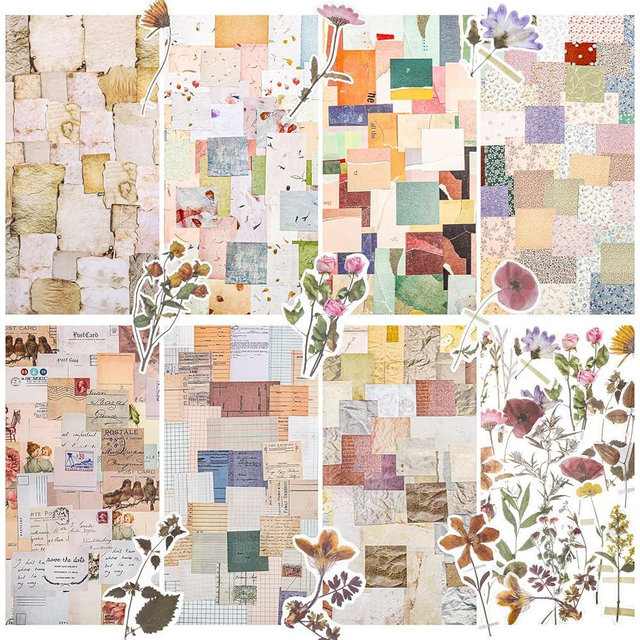 445 Pcs Vintage Scrapbook Paper, Journaling Supplies Kit, Delicate Decorative Paper with Floral Stickers & Multi-Size Scrapbook Paper for Junk Journal, DIY Collage Art, Vintage Crafts