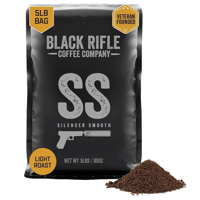 Black Rifle Coffee Company Silencer Smooth, 5 lb Bag, Ground Coffee Light Roast - Roasted Blend Made from Arabica Beans - Colombian & Brazilian Beans - Veteran Founded & American Made