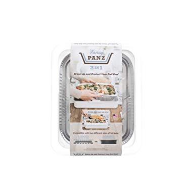 Fancy Panz 2-in-1 USA-Made Portable Casserole Carrier for Shallow and Deep Half Size Foil Steam Pans, Foil Pan and Serving Spoon Included (White)