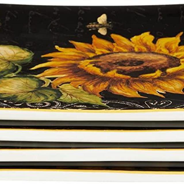 Certified International French Sunflowers Salad/Dessert Plate, 8.25-Inch, Set of 4,