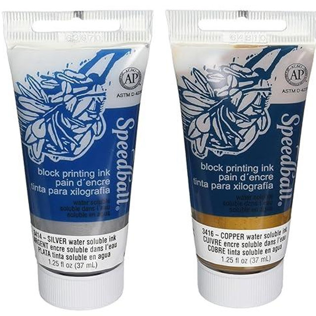Speedball Water-Soluble Metallic Block Printing Ink Set – 4 Iridescent Colors With Satiny Finish - 1.25 FL OZ Tubes