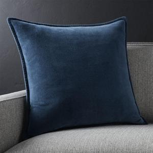 Brenner Indigo Blue 20" Velvet Pillow with Down-Alternative Insert.