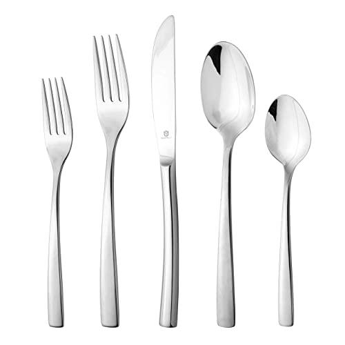 DANIALLI 60 Piece Silverware Set For 12, 18 10 Stainless Steel Silverware Set, Modern Sleek Flatware Set, Include Knife/Fork/Spoon & Long Teaspoon/Salad Fork Mirror-Polished & Dishwasher Safe Cutlery