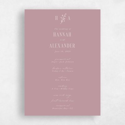 Dusty Rose, Pink Wedding Program - Nydia
