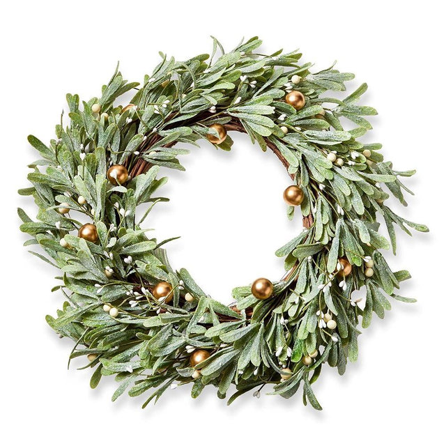 tag 21" Artificial Mistletoe Wreath - Green Plastic Christmas Decor - Easy Dust Clean - Perfect Holiday Decoration Green