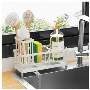 Cisily Cream Sponge Holder for Kitchen Sink, Sink Caddy Organizer with High Brush Holder, Kitchen Countertop Organizers and Storage Essentials, Rustproof 304 Stainless Steel, Soap Dispenser Organize