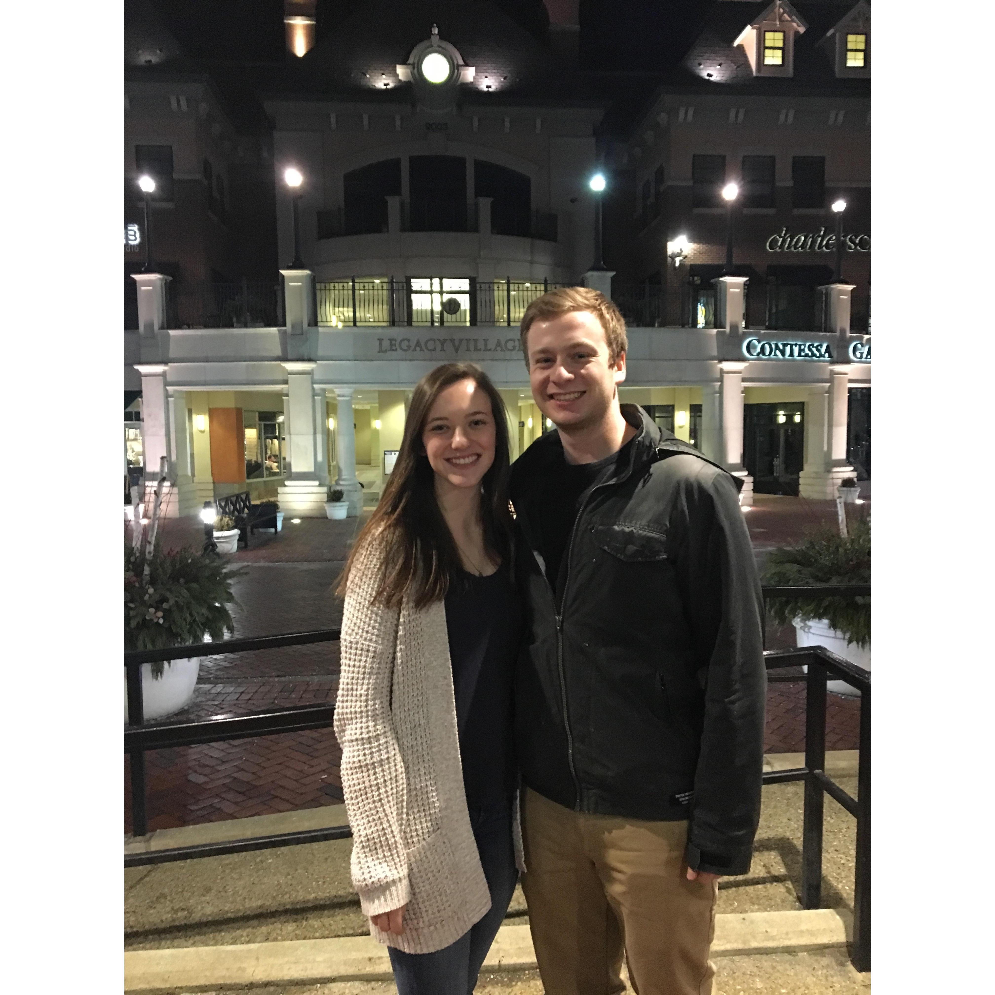 One of our first pictures together, at Legacy Village in Cleveland after a group date!