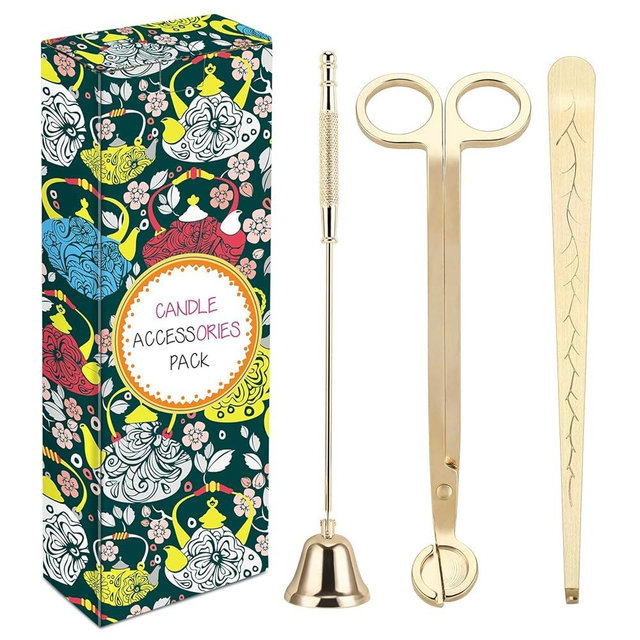 DANGSHAN 3 in 1 Candle Wick Trimmer Candle Accessory Set, Candle Snuffer and Wick Trimmer for Candle Lover (Light Gold)