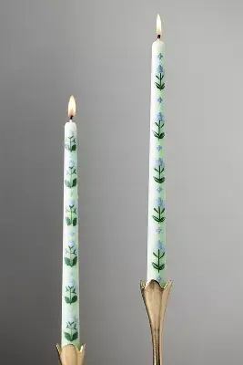 Franny Handpainted Taper Candles, Set of 2
